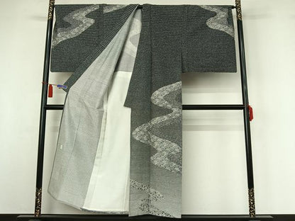 平和屋着物▽男性　訪問着　単衣　本場染大島紬地　作家物　道長花文　キングサイズ　正絹　逸品　AABI4964jh