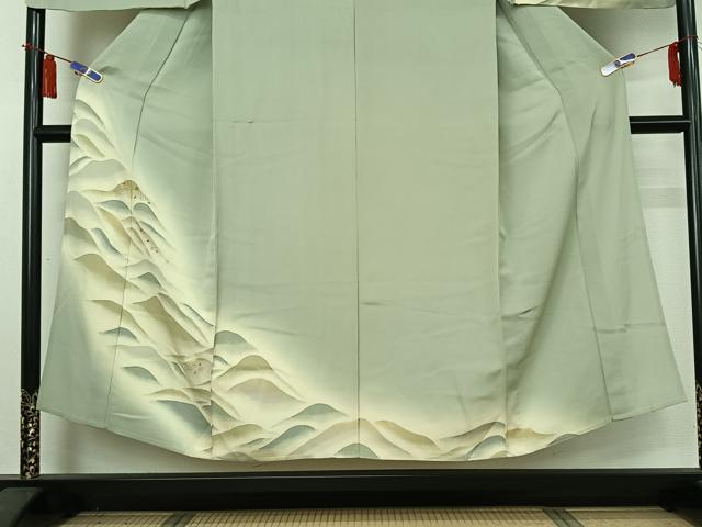 平和屋着物▽男性　訪問着　単衣　刺繍　風景花文　暈し染め　金糸　正絹　逸品　AABI4966jh 平和屋着物▽男性 訪問着 単衣 刺繍 風景花文 暈し染め