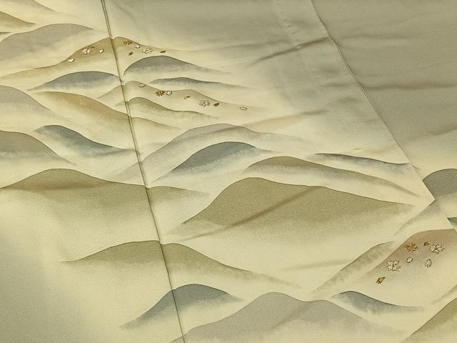 平和屋着物▽男性 訪問着 単衣 刺繍 風景花文 暈し染め