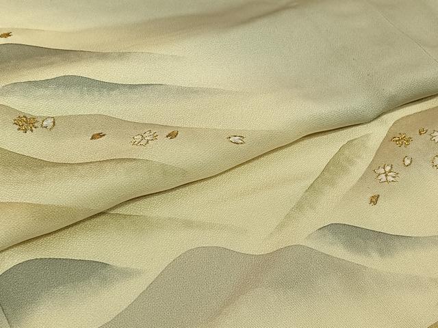 平和屋着物▽男性 訪問着 単衣 刺繍 風景花文 暈し染め