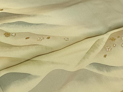 平和屋着物▽男性　訪問着　単衣　刺繍　風景花文　暈し染め　金糸　正絹　逸品　AABI4966jh