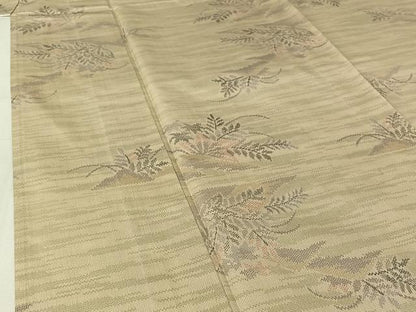 平和屋着物▽上質な紬　単衣　草花文　正絹　逸品　AABI4969jh
