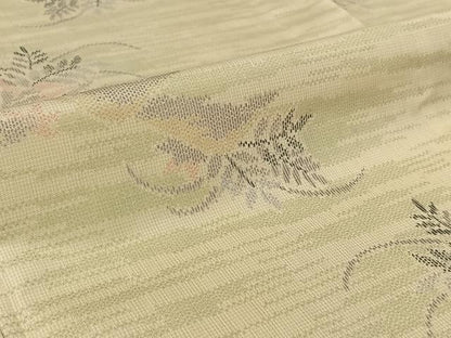 平和屋着物▽上質な紬　単衣　草花文　正絹　逸品　AABI4969jh