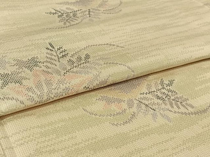 平和屋着物▽上質な紬　単衣　草花文　正絹　逸品　AABI4969jh