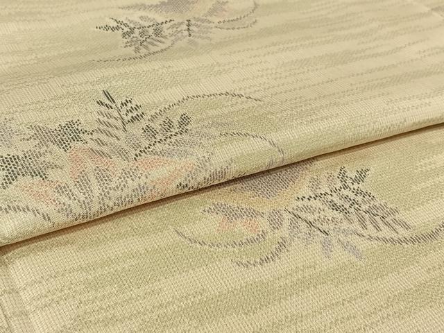平和屋着物▽上質な紬　単衣　草花文　正絹　逸品　AABI4969jh