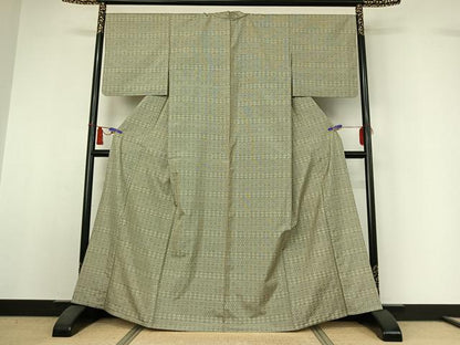 平和屋着物▽本場大島紬　単衣　7マルキ　横段花文　正絹　逸品　AABI4970jh