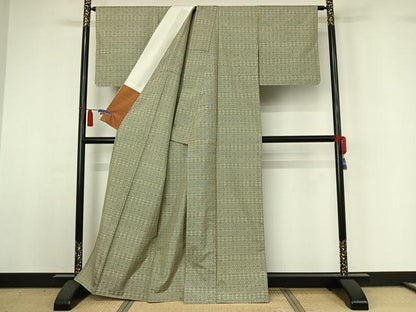 平和屋着物▽本場大島紬　単衣　7マルキ　横段花文　正絹　逸品　AABI4970jh