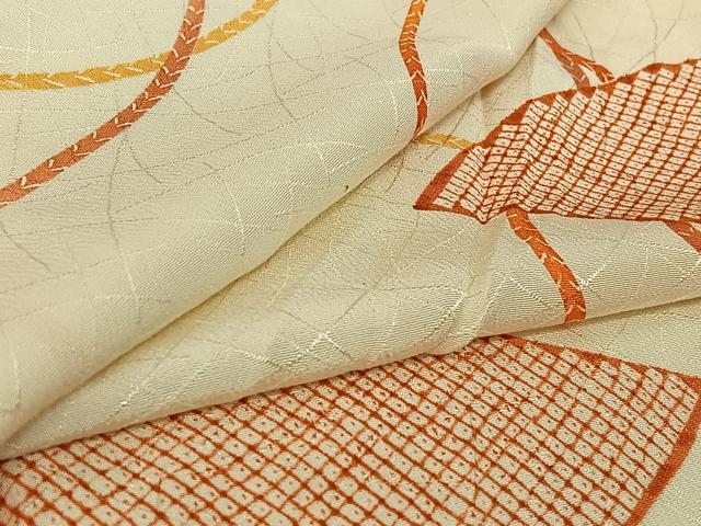 平和屋着物▽上質な小紋　単衣　舞扇文　正絹　逸品　AABI4972jh