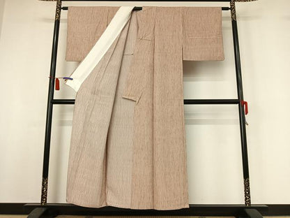 平和屋着物▽上質な小紋　単衣　変わり縞　正絹　逸品　AABI4973jh