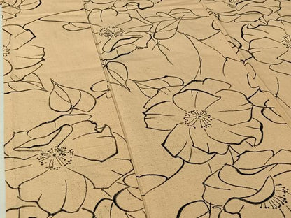 平和屋着物▽上質な紬　単衣　手描き　草花文　正絹　逸品　AABI4975jh