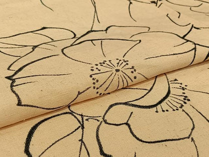 平和屋着物▽上質な紬　単衣　手描き　草花文　正絹　逸品　AABI4975jh