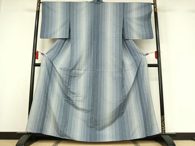 平和屋着物▽上質な紬　単衣　縞　正絹　逸品　AABI4978jh