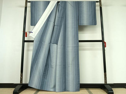 平和屋着物▽上質な紬　単衣　縞　正絹　逸品　AABI4978jh