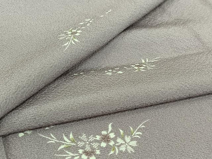 平和屋着物▽上質な小紋　単衣　草花文　正絹　逸品　AABI4979jh