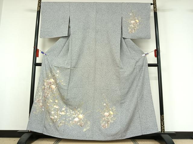 平和屋着物▽訪問着　単衣　草花文　暈し染め　金彩　正絹　逸品　AABI4981jh