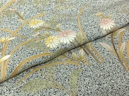 平和屋着物▽訪問着　単衣　草花文　暈し染め　金彩　正絹　逸品　AABI4981jh