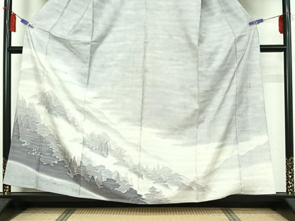 平和屋着物▽石川県指定無形文化財　牛首紬　白山工房　手織り　訪問着　単衣　風景文　暈し染め　正絹　逸品　AABI4982jh