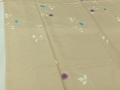 平和屋着物▽上質な小紋　単衣　草花文　正絹　逸品　AABI4984jh