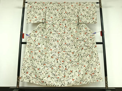 平和屋着物▽上質な小紋　単衣　草花文　金彩　正絹　逸品　AABI4986jh