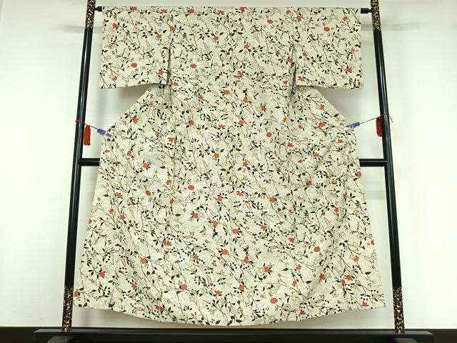 平和屋着物▽上質な小紋　単衣　草花文　金彩　正絹　逸品　AABI4986jh