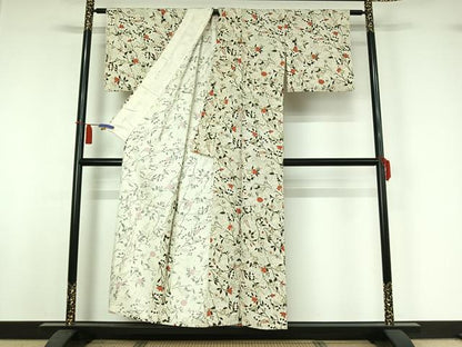 平和屋着物▽上質な小紋　単衣　草花文　金彩　正絹　逸品　AABI4986jh