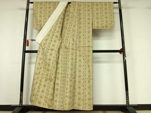 平和屋着物▽上質な紬　単衣　琉球絣　正絹　逸品　AABI4987jh