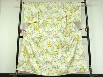 平和屋着物▽上質な小紋　単衣　草花文　正絹　逸品　AABI4990jh