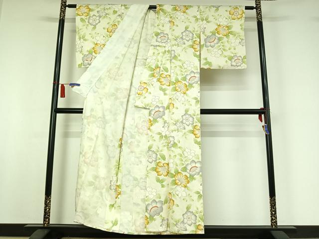 平和屋着物▽上質な小紋　単衣　草花文　正絹　逸品　AABI4990jh
