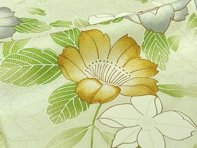 平和屋着物▽上質な小紋　単衣　草花文　正絹　逸品　AABI4990jh
