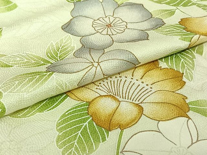 平和屋着物▽上質な小紋　単衣　草花文　正絹　逸品　AABI4990jh