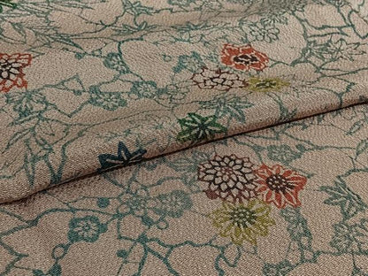 平和屋着物▽上質な小紋　単衣　型染め　草花文　鬼しぼ縮緬　正絹　逸品　AABI4991jh