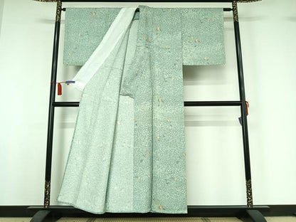 平和屋着物▽上質な小紋　単衣　舞葉文　金彩　正絹　逸品　AABI4992jh