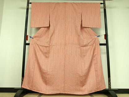 平和屋着物▽上質な小紋　単衣　草葉文　正絹　逸品　AABI4994jh