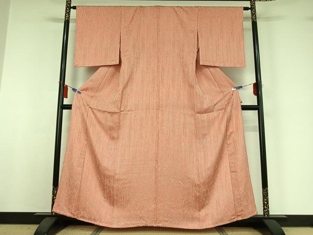 平和屋着物▽上質な小紋　単衣　草葉文　正絹　逸品　AABI4994jh
