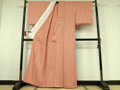 平和屋着物▽上質な小紋　単衣　草葉文　正絹　逸品　AABI4994jh