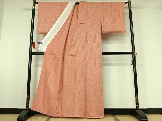平和屋着物▽上質な小紋　単衣　草葉文　正絹　逸品　AABI4994jh