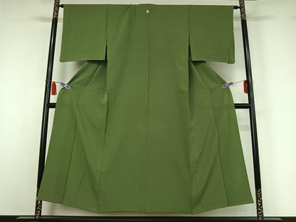 平和屋着物▽上質な色無地　単衣　柳染色　正絹　逸品　AABI4995jh