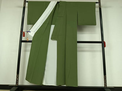 平和屋着物▽上質な色無地　単衣　柳染色　正絹　逸品　AABI4995jh