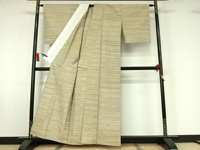 平和屋着物▽上質な紬　単衣　横段文　正絹　逸品　AABI4997jh