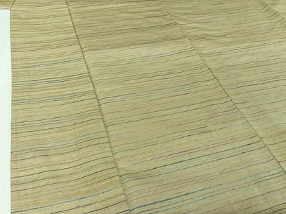 平和屋着物▽上質な紬　単衣　横段文　正絹　逸品　AABI4997jh