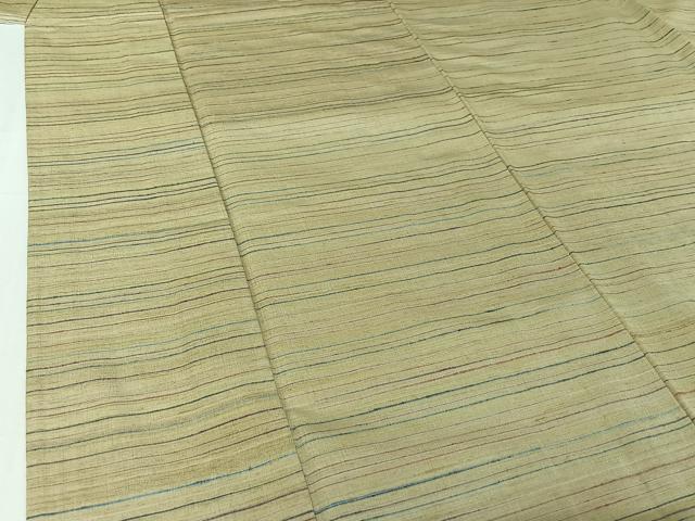 平和屋着物▽上質な紬　単衣　横段文　正絹　逸品　AABI4997jh