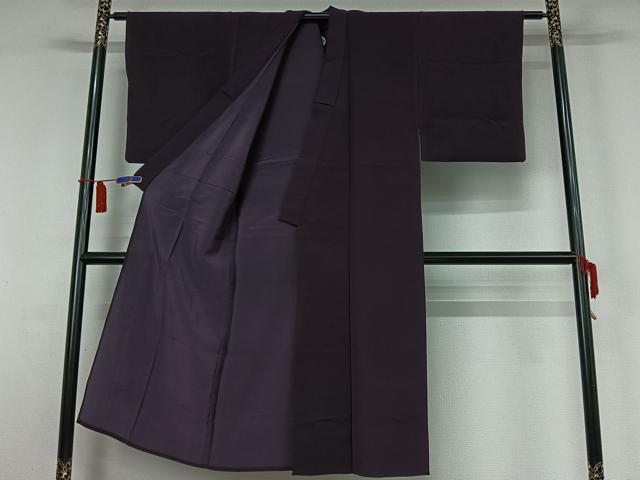 平和屋着物▽男性　色紋付　単衣　深紫色　正絹　逸品　AABI4998jh