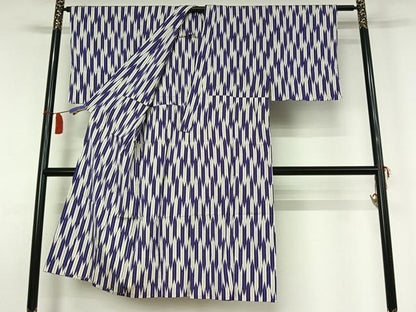 平和屋着物▽男性　お召　単衣　蚊絣　正絹　逸品　AABI5002jh