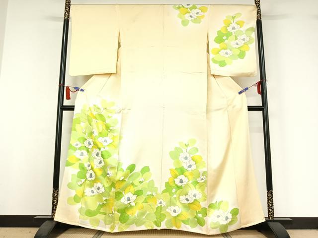 平和屋着物▽訪問着　単衣　草花文　暈し染め　金彩　正絹　逸品　AABI5003jh