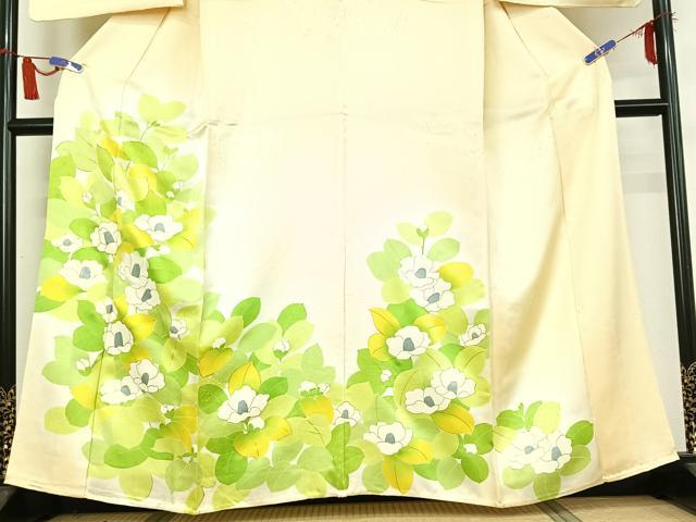 平和屋着物▽訪問着　単衣　草花文　暈し染め　金彩　正絹　逸品　AABI5003jh