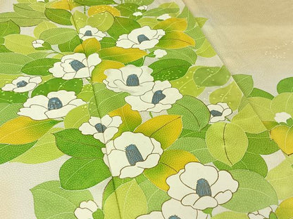 平和屋着物▽訪問着　単衣　草花文　暈し染め　金彩　正絹　逸品　AABI5003jh