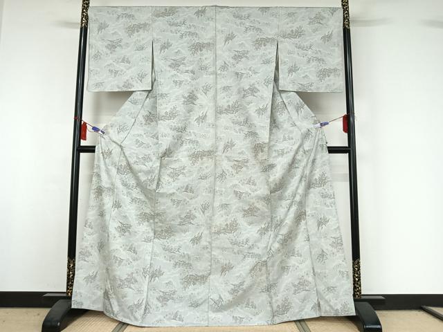 平和屋着物▽上質な紬　単衣　風景文　正絹　逸品　AABI5006jh