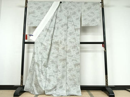 平和屋着物▽上質な紬　単衣　風景文　正絹　逸品　AABI5006jh