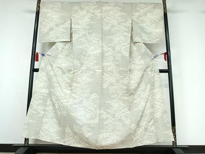 平和屋着物▽本塩沢　単衣　110亀甲　風景松竹梅文　正絹　逸品　AABI5008jh