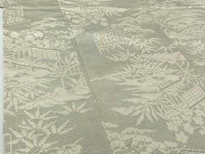 平和屋着物▽本塩沢　単衣　110亀甲　風景松竹梅文　正絹　逸品　AABI5008jh